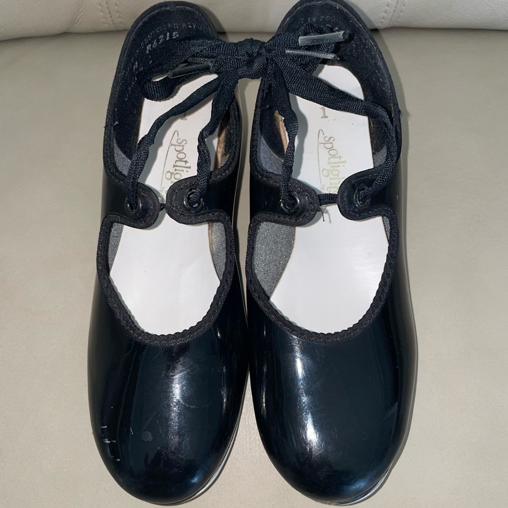 Spotlights by Payless Black Patent Ribbon Tie Tap Dance Shoes - Size 1
